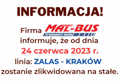 Likwidacja linii: ZALAS - KRAKÓW